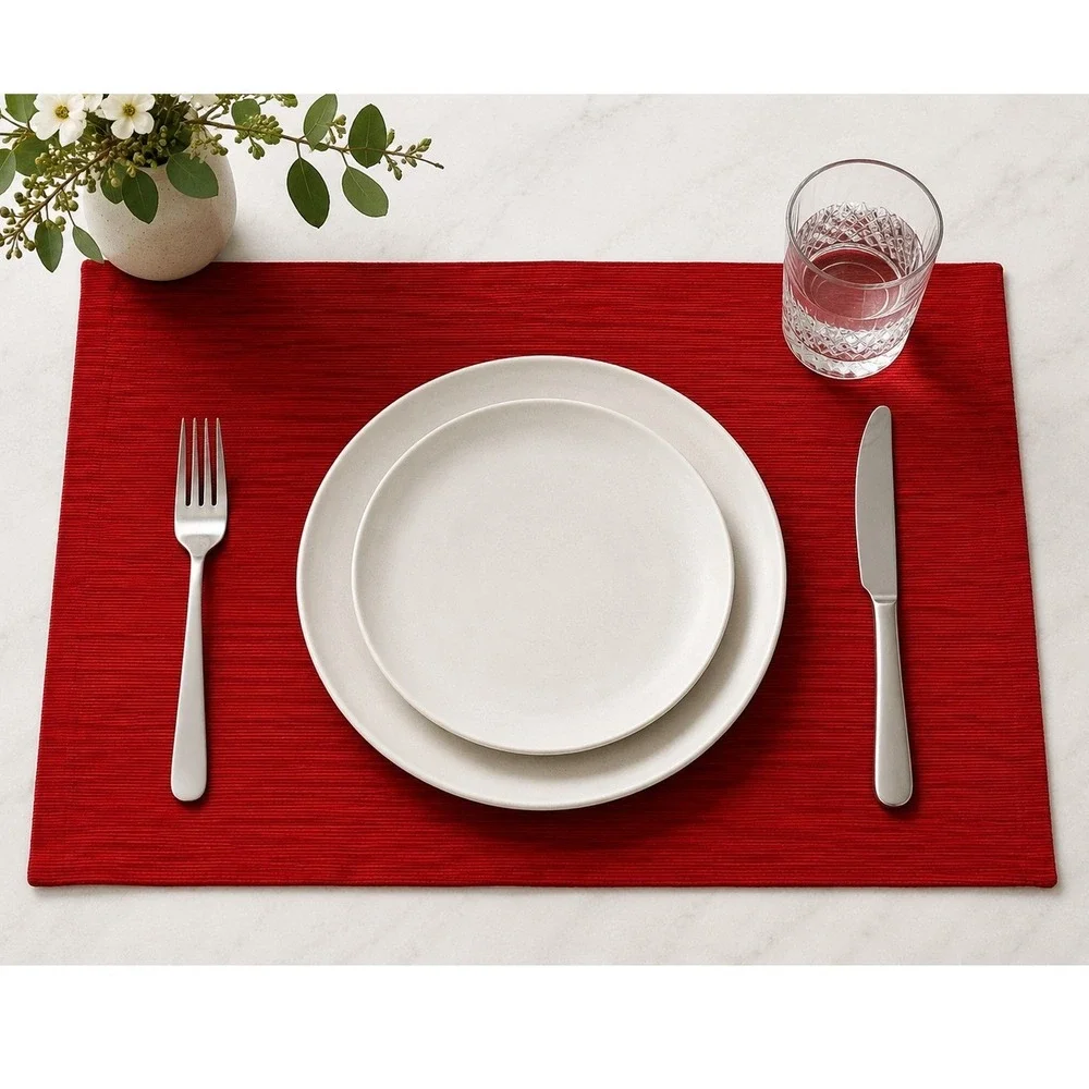 Set of 4 Crate & Barrel Grasscloth Placemats Ruby Red Handwoven Cotton 14x19